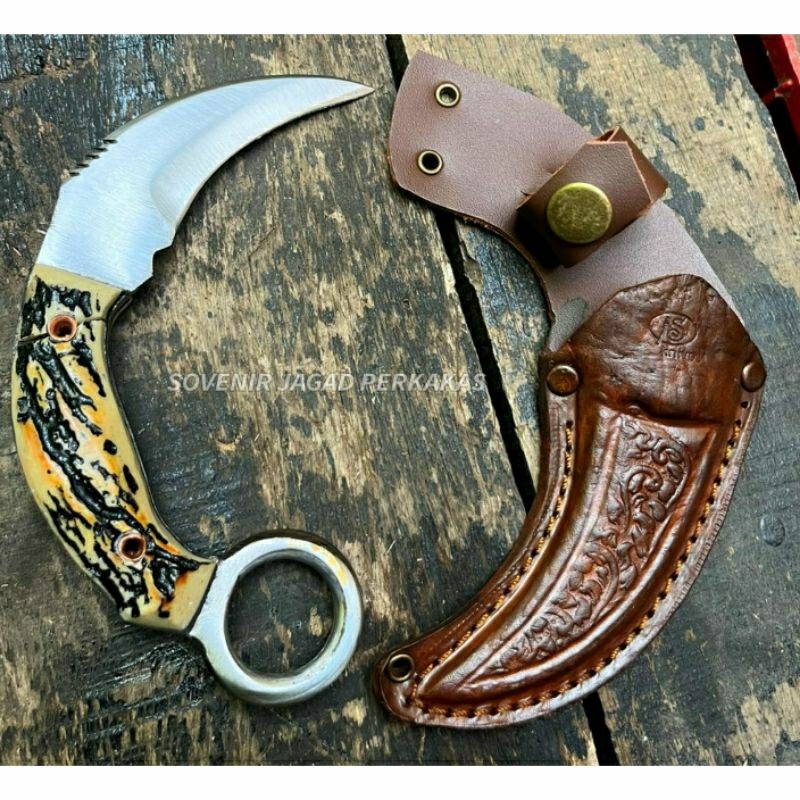 PISAU KRAMBIT RUSA HANDLE MODEL TANDUK BAJA PER FULLTANG