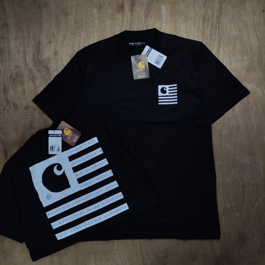KAOS OVERSIZE CARHARTT WIP  S/S LABEL STATE FLAG LOGO FONT  BASIC PRINTED BLACK TEES BESTSELLER
