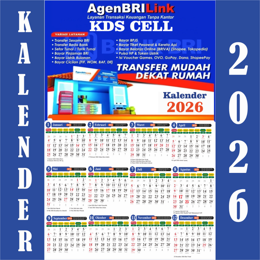 Kalender Agen Brilink 2026 Ukuran 48x32 Cm