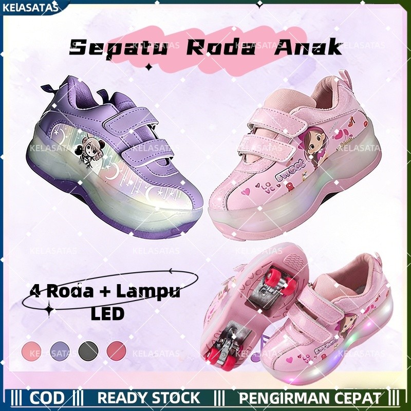 KElASATAS Sepatu Roda Anak Perempuan 4 Roda + Lampu LED Sepatu Roda Anak Laki Laki Ada Rodanya / Ska
