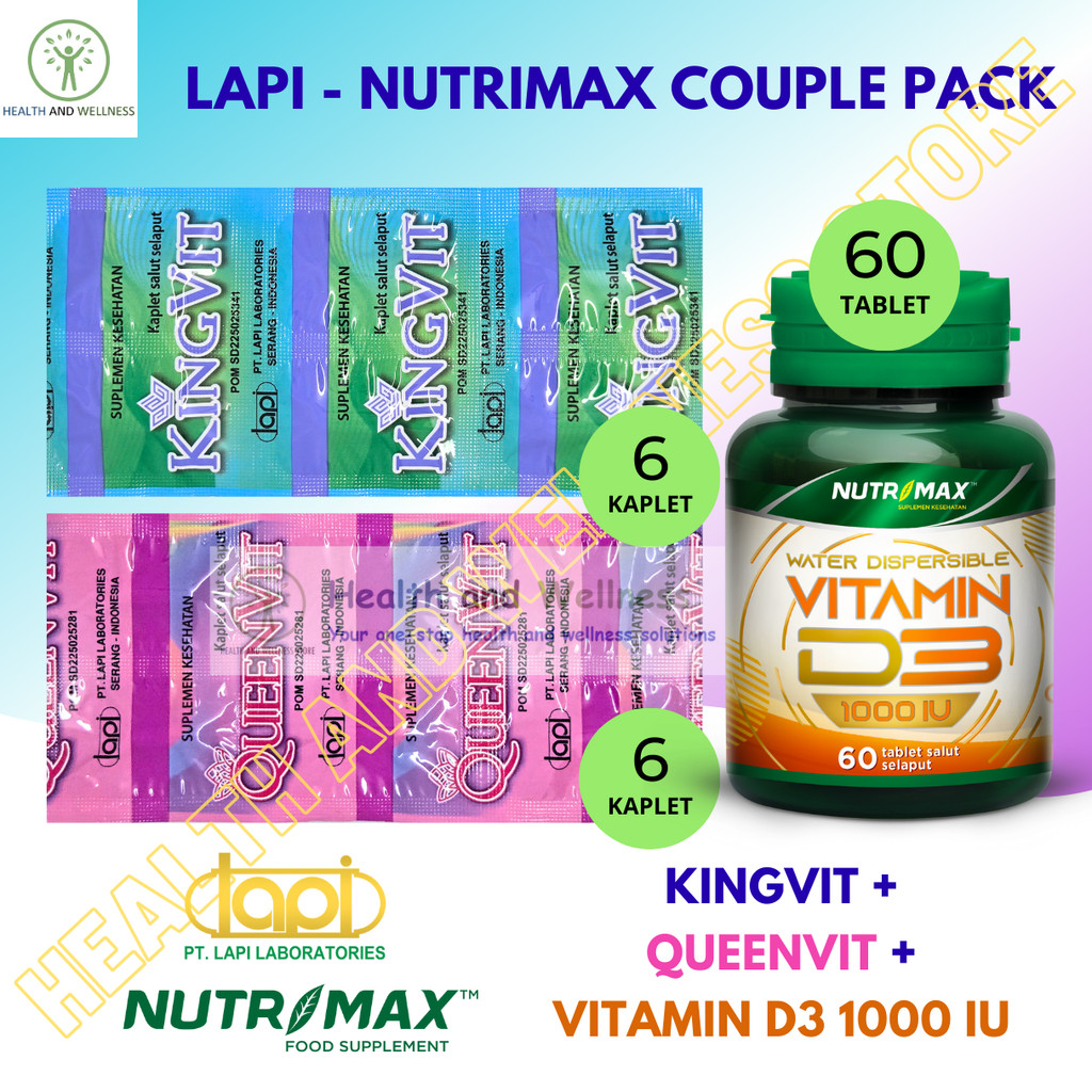 Nutrimax Vitamin D3 1000 IU 60 Tablet Kingvit Dan Queenvit Lapi Laboratories Couple Paket