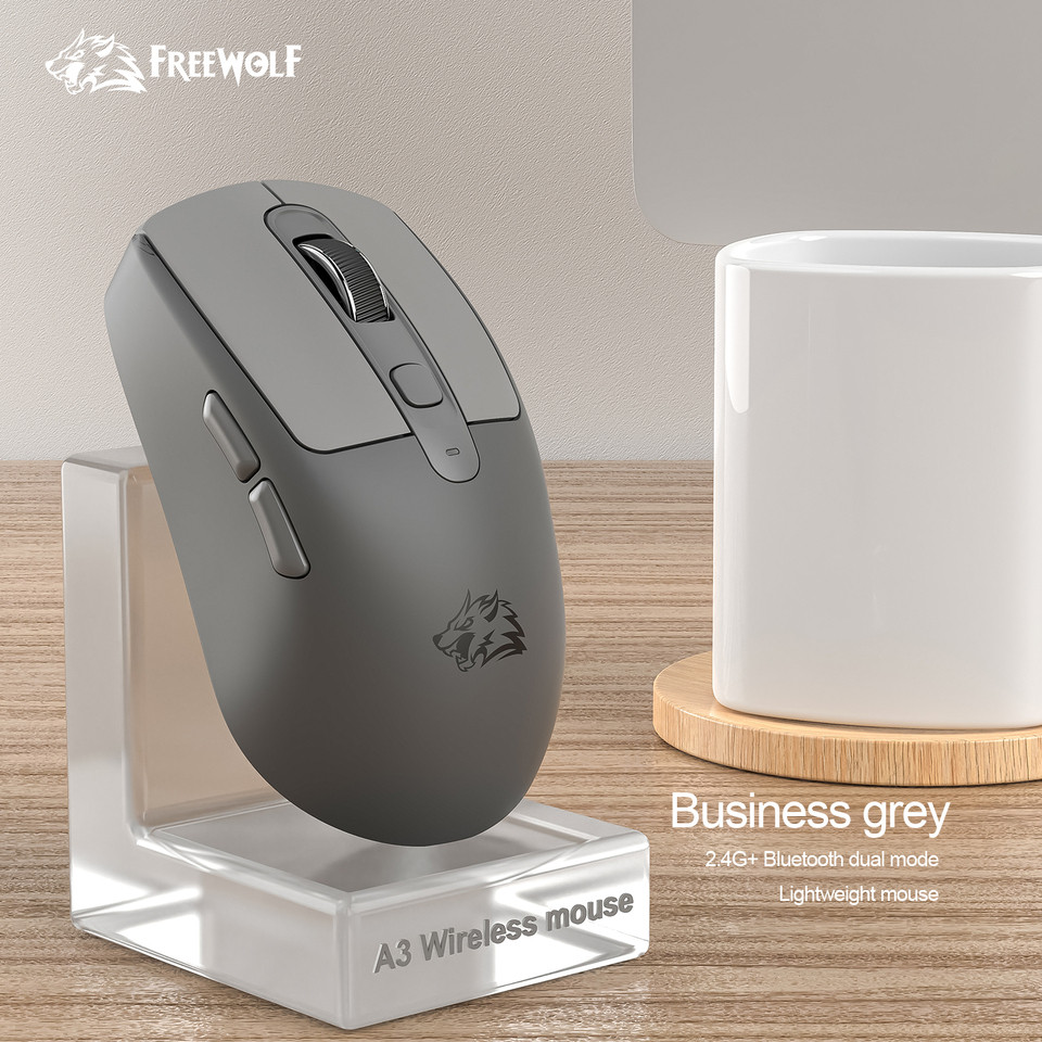 FREEWOLF A3 Wireless Silent Mouse ABS Pink Skin Not Fade Bluetooth Dual Mode Power Linght,5-Speed DP