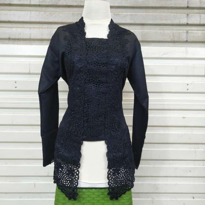 Atasan kebaya kutu baru bordir polos lengan panjang modis store - Hitam, 4L