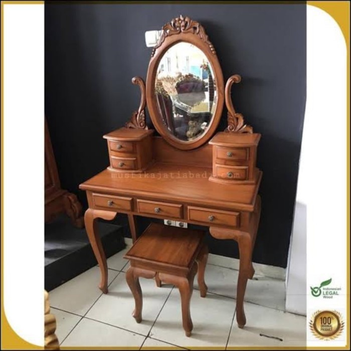 Teermurah meja rias ukir kayu jati, tolet kartini cat duco putih A