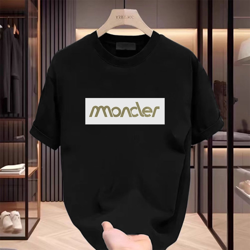 <COD>Kaos Pria Oversize 100% Cotton T-Shirt, Baju Distro Black Moncler Luxury Brand Print Streetwear
