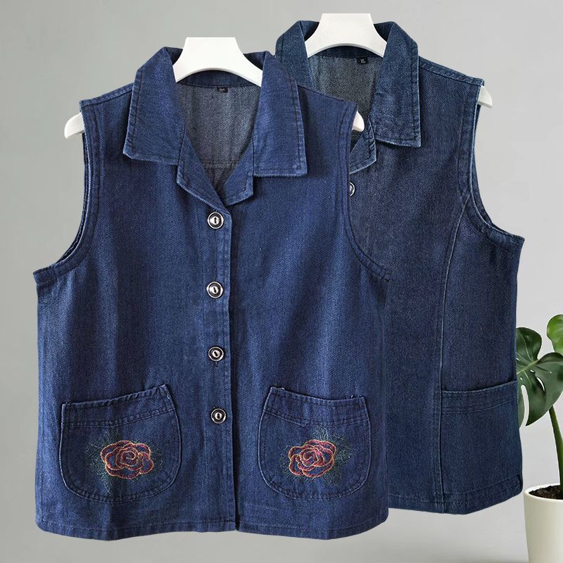 Rompi Jeans Wanita untuk Ibu-Ibu Dewasa, Rompi Tanpa Lengan Ukuran Besar
