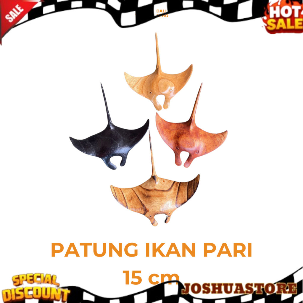 Patung Ikan Pari Kayu Ukuran 15 cm - Dekorasi Ikan Pari - Patung Kayu - Hiasan Ikan Pari - Hiasan Aq