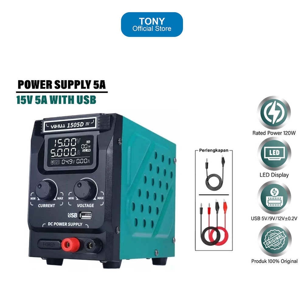 Power Supply YIHUA 1505D-IV - 15V 5A Digital DC With USB Fast Charger - 1505D-IV