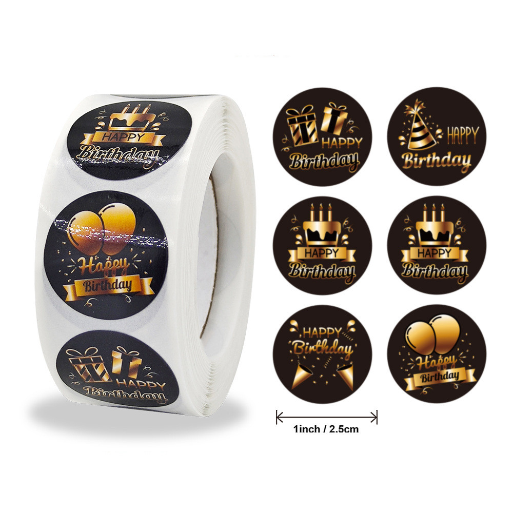 100-500pcs 1 In Happy Birthday Stickers Candel Cake Balloon Round Label Festival Party Event Candy B