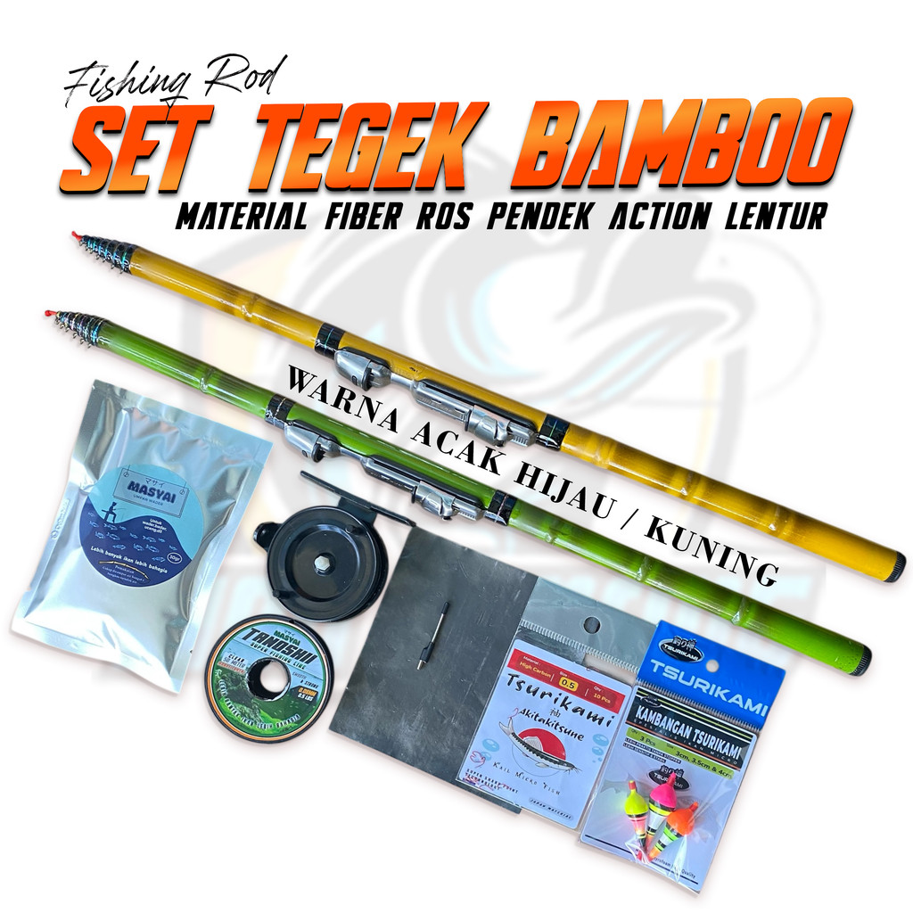 Joran Tegek Set Lengkap Bamboo 270 Ros Pendek Fiber lentur