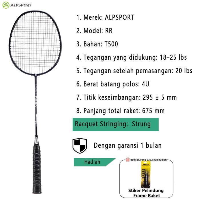 ALP Raket RR T500, 100% Karbon Penuh, 4U G5, Poros Bulat Penuh, Rebound Cepat, Keseimbangan Maksimum