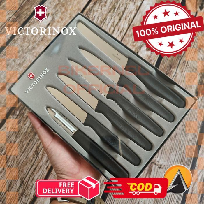 knife set pisau set paring knife set victorinox 6 pcs original swiss 5.1113.6 - Hitam -biker
