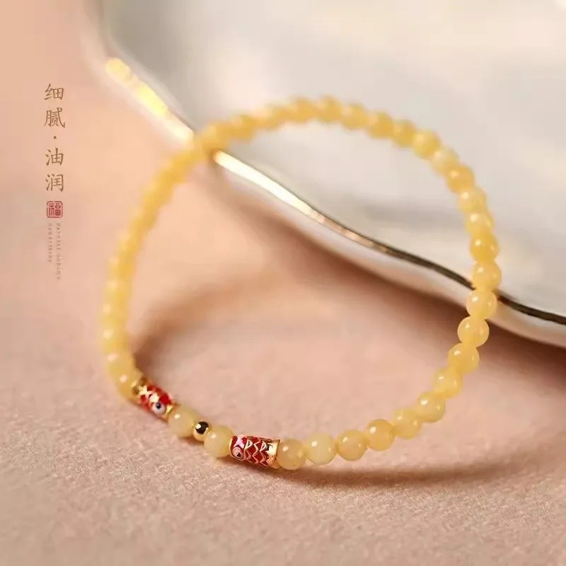 Gelang Koi Perak Sterling 925 untuk Wanita, Manik Giok Kuning, Perhiasan Etnis Kekayaan, Hadiah Ulan