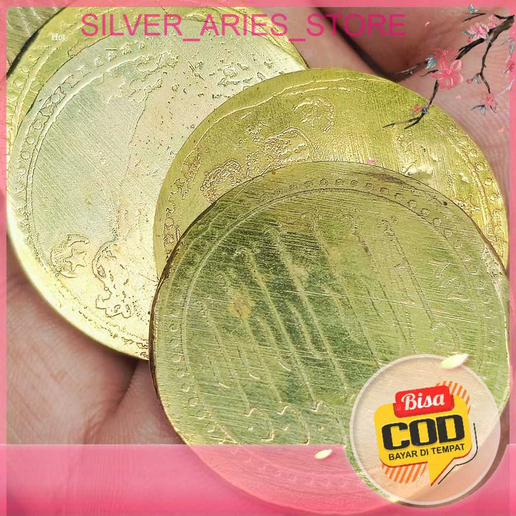 SIlver Aries. Koin Kuno Kuningan Lafadz Yasin Yaasin Nenek Bungkuk bahan Kuningan Tebal Antik untuk 