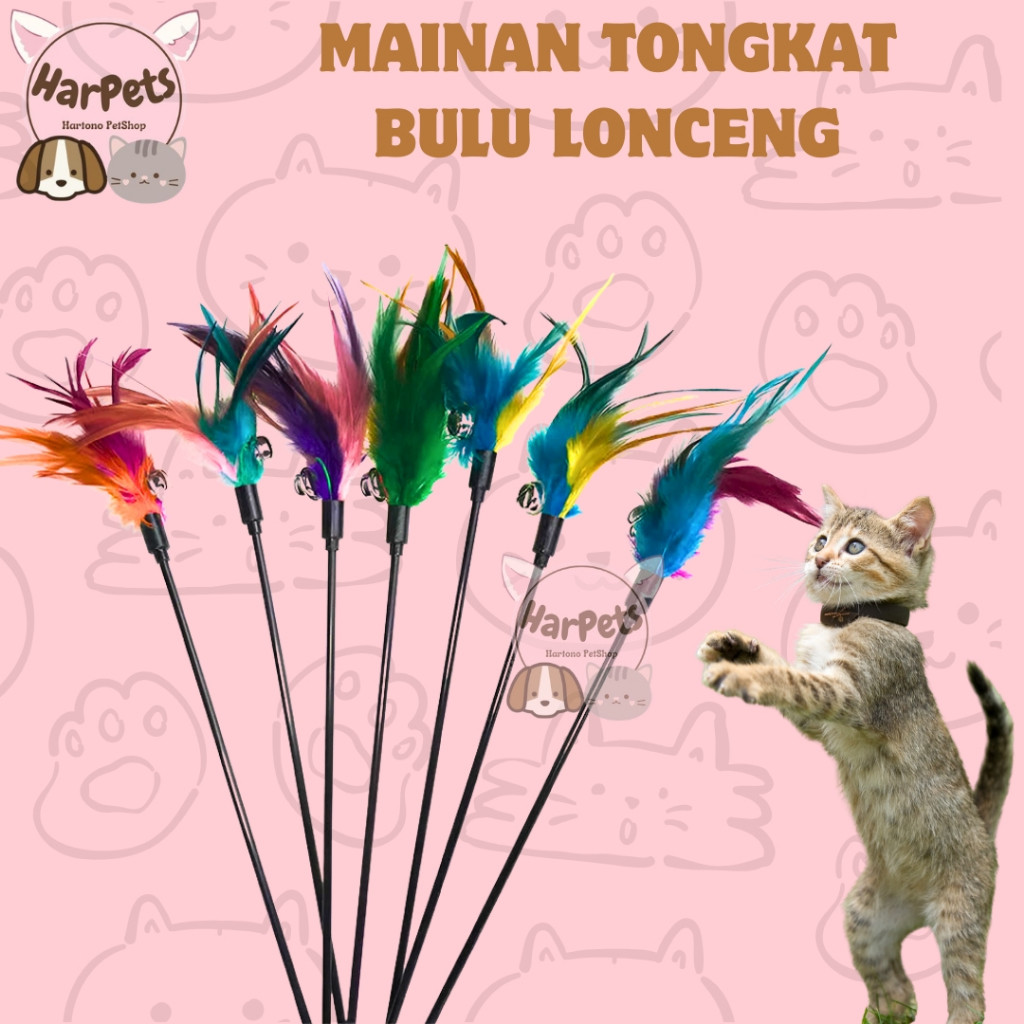 MAINAN KUCING TONGKAT BULU LONCENG NYARING