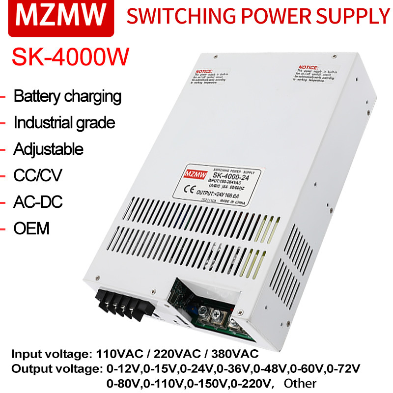 MZMW 4000W Switing Power Supply 220V/380V AC/DC 15V-220V CC/CV Adjustable Industrial Transformer SMP