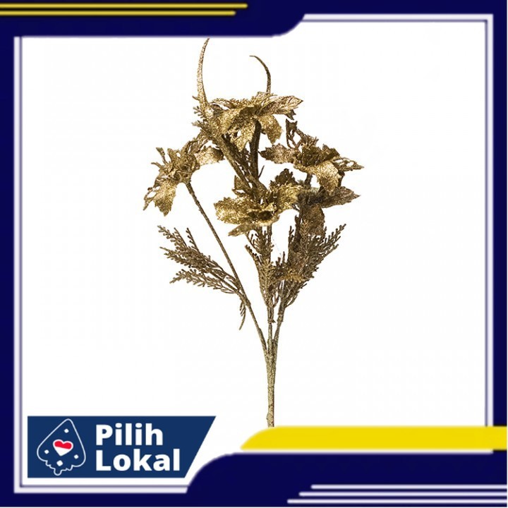 Hiasan Bunga Pohon Natal / Poinsettia - Bunga Gliter -Bunga Natal