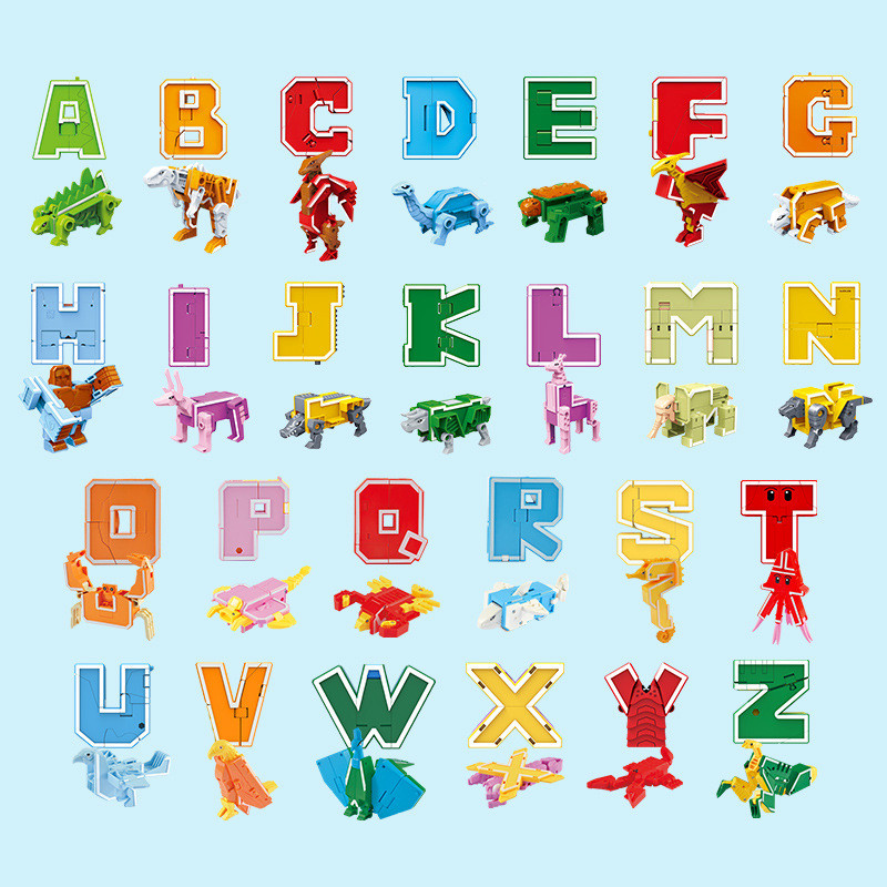 26 GUDI English Letter Alphabet Transformation Robot Dinosaur Deformation Animal Action Figure Learn