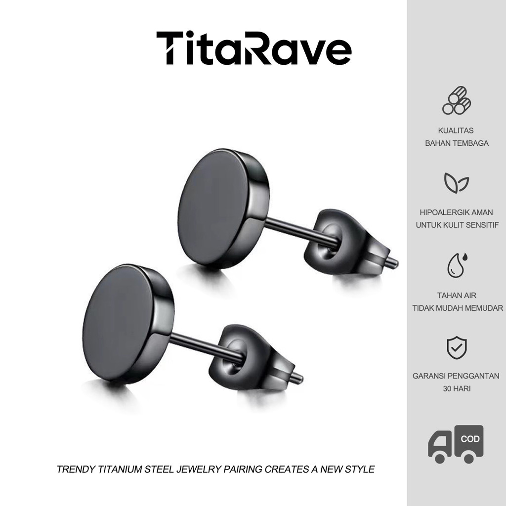 TitaRave Anting Telinga Kuku Hitam Pria Hip Hop Gaya Trend Minimalis Kecil Anting Bulat Perak Wanita
