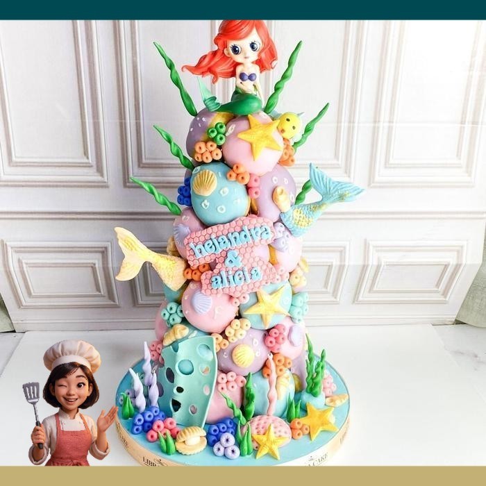 Donat Ulang Tahun/Donat Tower Tema Mermaid/Donat Puteri Duyung/Donat Tower