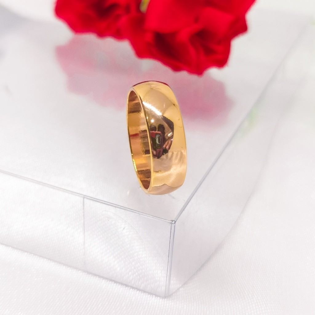 Cincin Polos Mirip Emas Asli Warna 24 Karat Lapis Emas Aksesoris Fashion Simple Anti Karat Tidak Mud