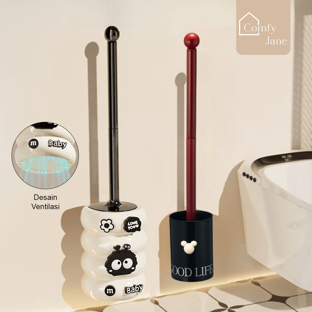 ComfyJane Sikat Pembersih Toilet Motif Lucu Sikat Closet Duduk Jongkok Dengan Holder BT001