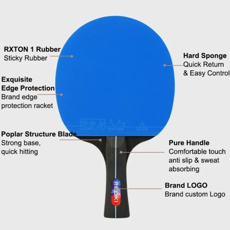 Table Tennis Racket 2PCS Professional Ping Pong Racket Set Pimples PingPong Rackets with Blue Color 