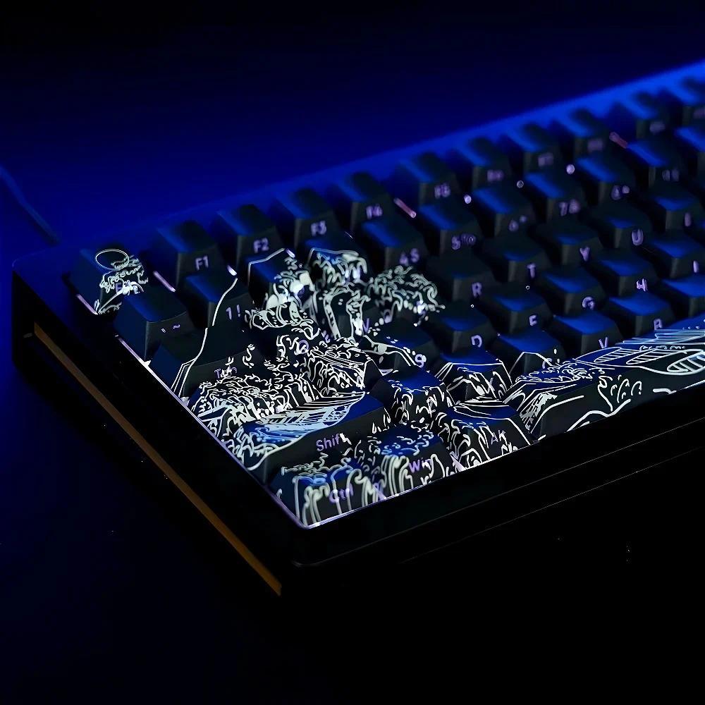 Side engraved black keycaps original height PBT material ukiyo-e keycap set for HI75 61 84 96 98 99 