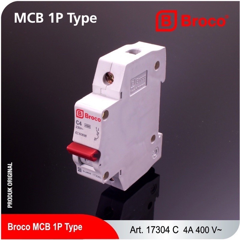BROCO MCB 4A 6A 10A 16A 20A 25A 32A 40A 4 6 10 16 20 25 32 40 AMPERE AMPER ORIGNAL SNI 1P 1 PHASE MI
