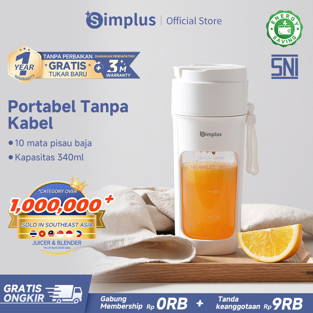 Simplus Juicer Portable Blender Cordless 340ml 10 Bilah baja tahan karat 304