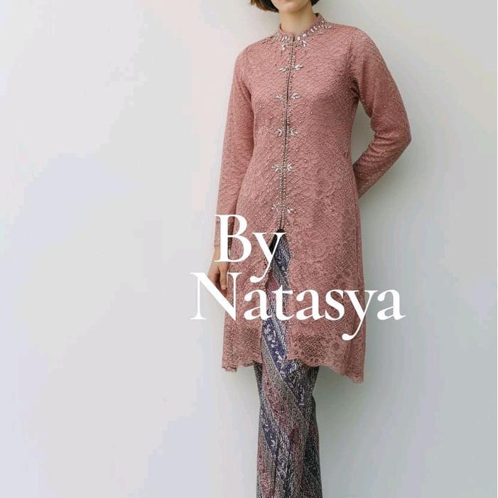 Set Kebaya Brokat Full Payet model zigzag | Kebaya Brokat Tunik Seragaman Keluarga rok Plisket Batik