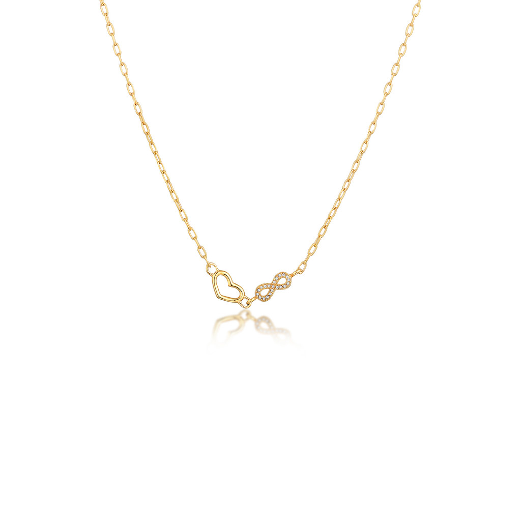 Elli Jewelry Kalung Perhiasan Perak 925 Wanita Heart Infinity Crystals Gold Plated