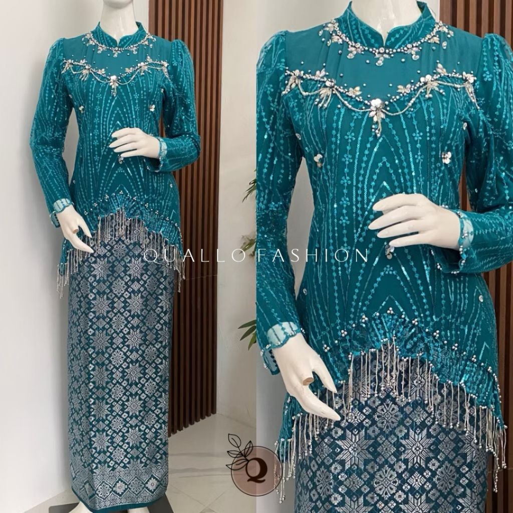 Azzaluna | Set Kebaya Tulle Aurelie Payet Rumbai by Quallo - Kebaya Tulle Spingel - Kebaya Set Songk