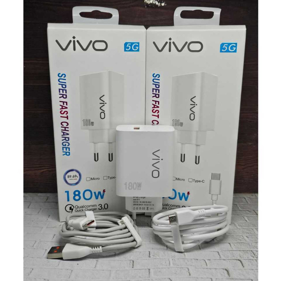 CHARGER VIVO 5G 180W SUPER VOOC FAST CHARGER KABEL MICRO USB/TYPE C