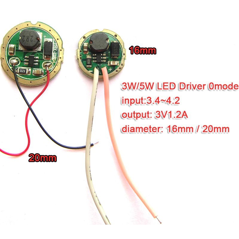 Driver LED 3W 5W input 15v~42v output 3v 12A(maks) 20mm / 16mm Untuk Cree 3W XPE R3 XRE Q5 / 5W XPG2
