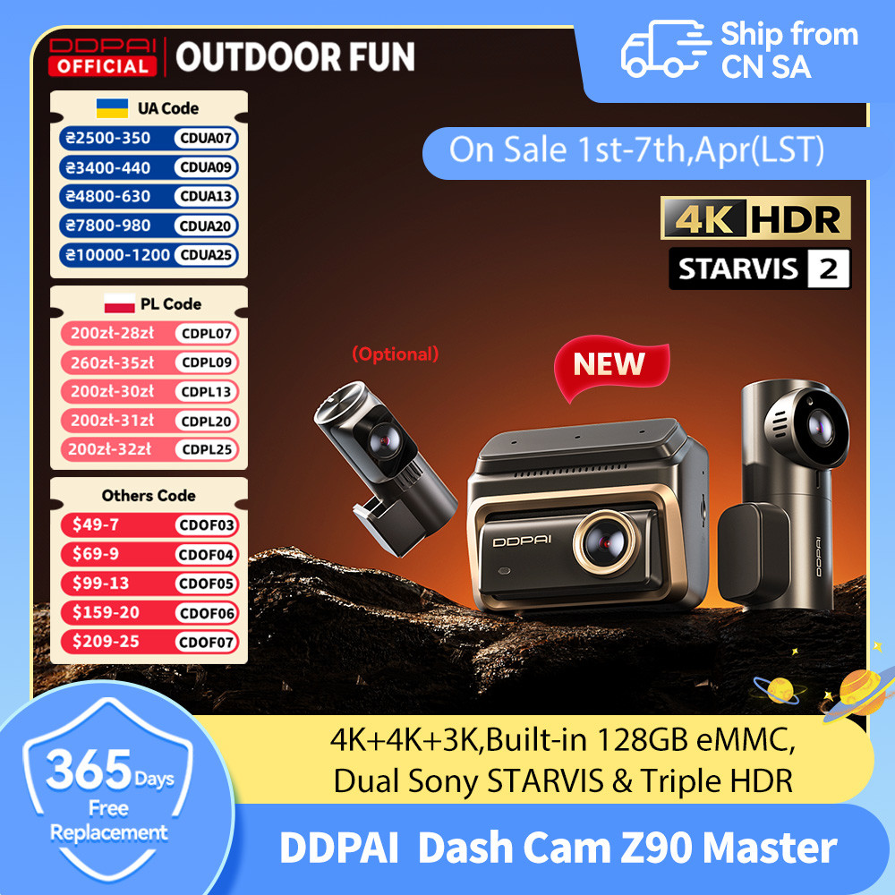 DDPAI 4K+4K New Z90 Master Dual 4K Front Rear Dual HDR for Sony Car Dash Cam ADAS Parking 5GHz WiFi 
