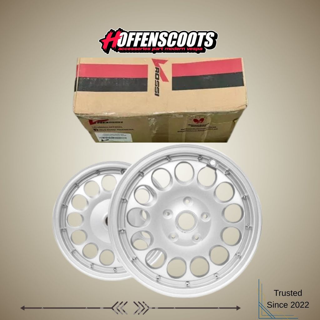 Velg VROSSI Alfa Quattro Set Depan Belakang Silver Ring 12 Vespa Sprint Primavera S LX LXV