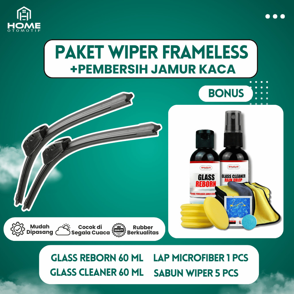 Wiper Mobil Universal Frameless 1Set Kiri Kanan Bonus Paket Semi Coating Anti Jamur Kaca Mobil U101 