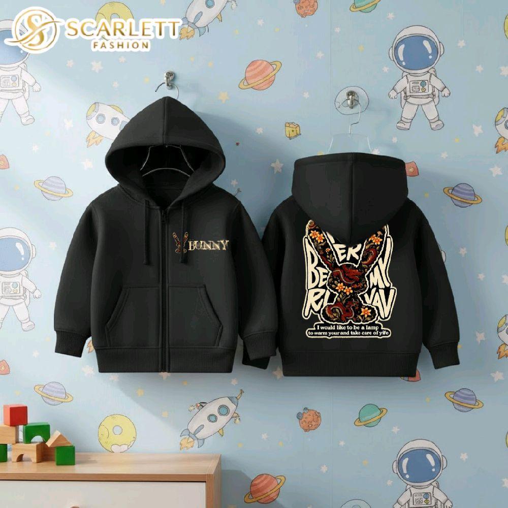 Scarlett Fashion Jaket Hoodie Ritsleting Anak Laki-laki Perempuan Usia 1-18 Tahun Motif Bunny Vintag