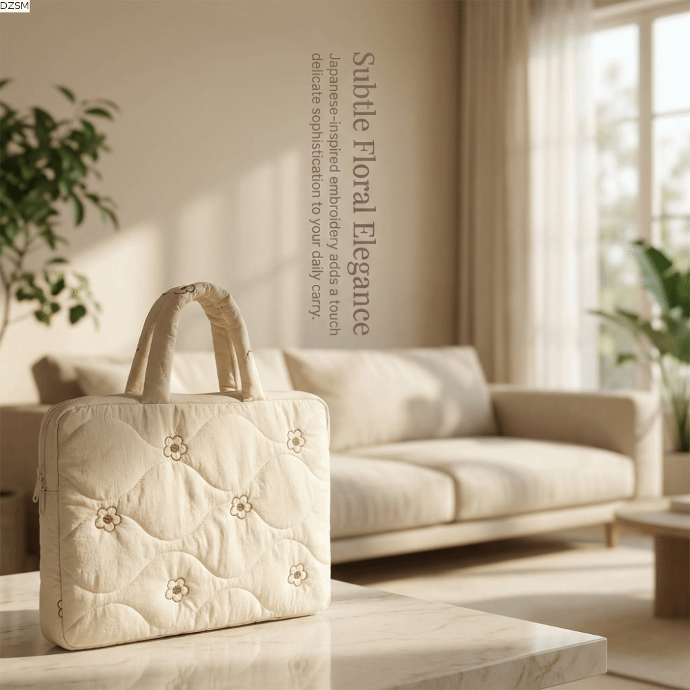 Single Shoulder Laptop Sleeve Cover Bag Flower Quilting Soft Case Computer Protective Case Lightweig