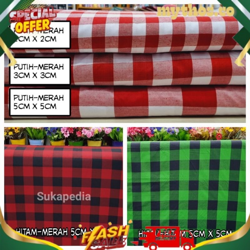 Kain Kotak-Kotak Hitam- Merah, Hitam-Hijau, Putih-Merah  (Harga untuk 0,5m) PALING DICARI 
