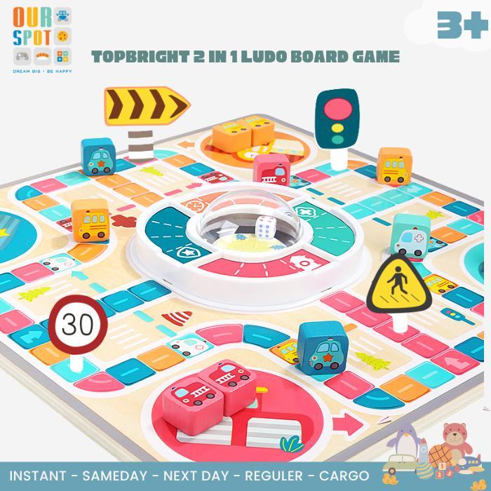 TOP BRIGHT WOODEN BOARD 2 IN 1 Auto City Flying Chess - Mainan Ludo