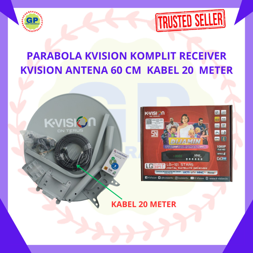 JAMIN MURAH PARABOLA KUBAND KVISION KOMPLIT ANTENA 60 CM KABEL 20 METER  TERMASUK RECEIVER DAN LNB K