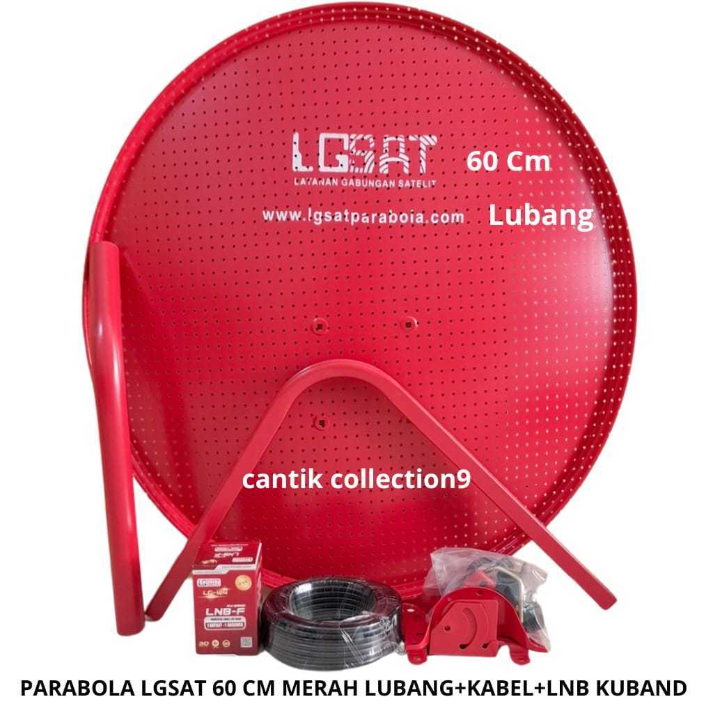 JAMIN MURAH Parabola Mini 60cm Lgsat Merah Lubang Paket Kabel+Lnb Kuband(BISA LANGSUNG ORDER)