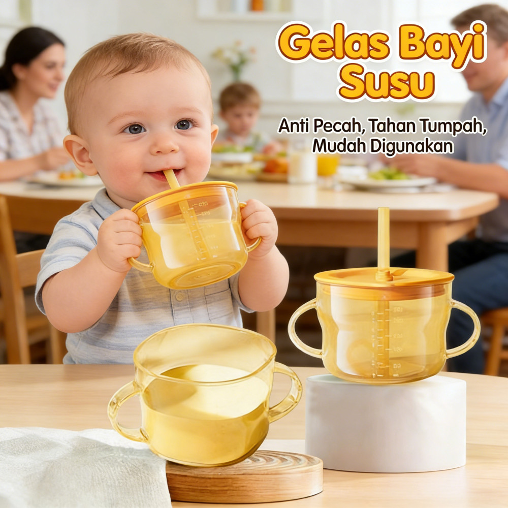 Anti Pecah Baby Bayi Cangkir Gelas Anak Anti Susu Tumpah Training Straw Gelas