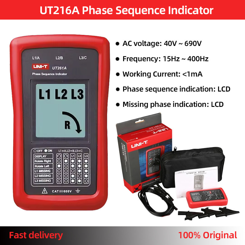UNI-T UT261A UT261B 3 Phase Sequence Meter Phase Missing Motor Rotation Incator AC Voltage Frequency