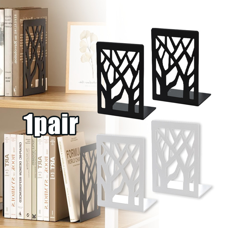 2pcs Pembatas Penahan Buku Besi - Penyangga Sandaran Buku Bookend Stand Kokoh Hitam Putih