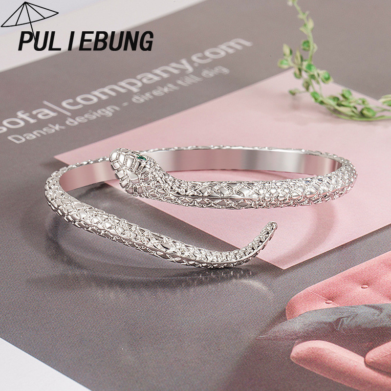 Gelang Ular Berlian Hijau Fashion Vintage Perak 925 untuk Wanita