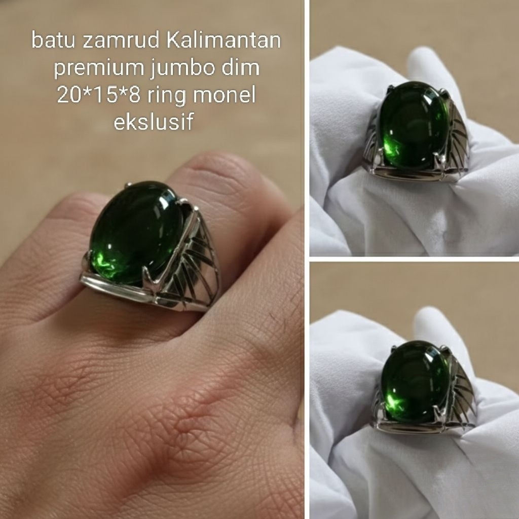 cincin batu jamrud Kalimantan kilau hijau mewah dan elegan dim jumbo ring monel