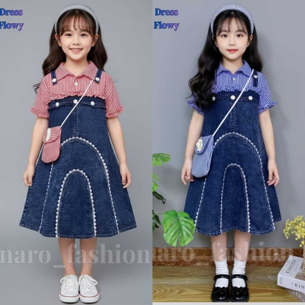 Sophisticated Denim Midi: Dress Impor Anak Perempuan Usia 3-10 Tahun.
